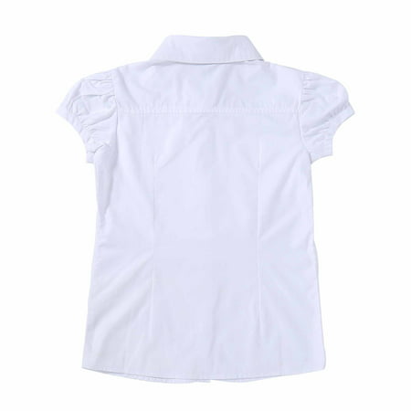 Bienzoe Girls School Uniform Oxford Short Sleeve Blouse Bowtie Pack